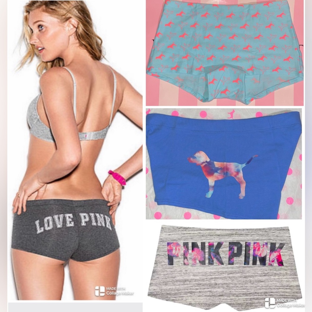 3 Victoria’s Secret PINK boyshort panties bundle pink Panties shortie PINK dog